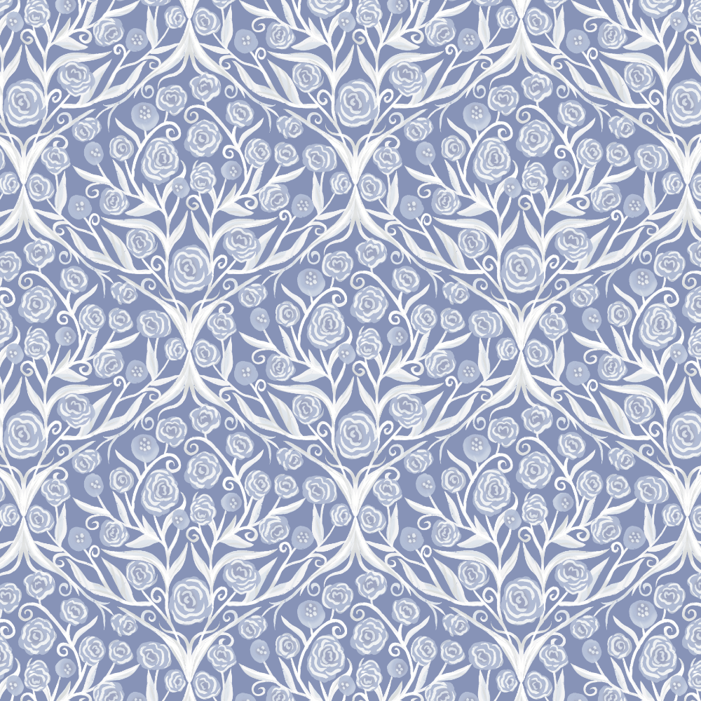 White floral pattern on a blue background